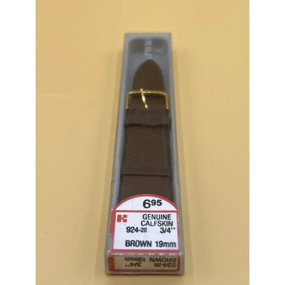 19mm KREISLER Genuine Calfskin Brown NOS Vintage Watch Band & Gold-Tone Buckle